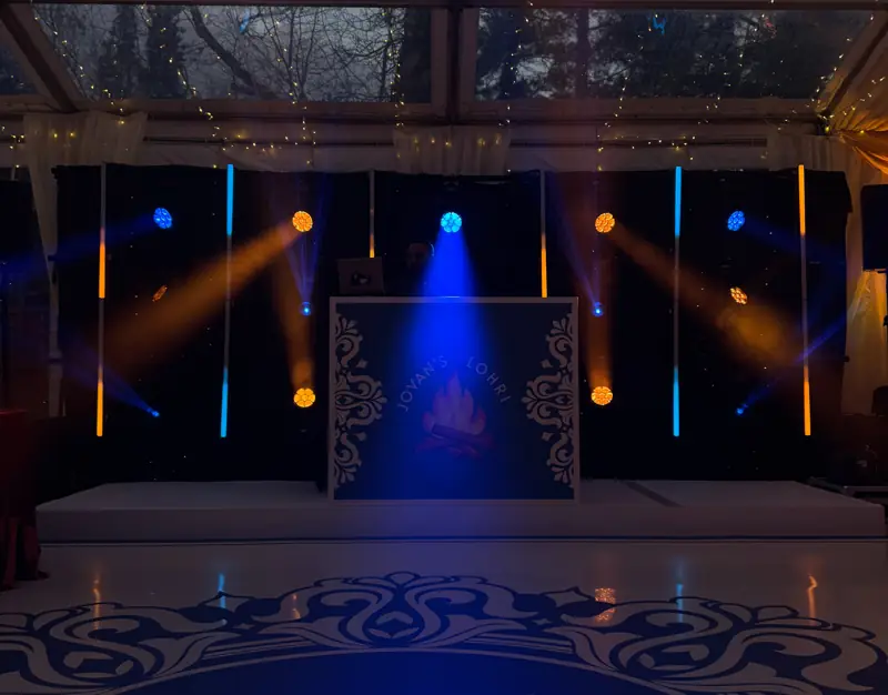Stage lit with blue beams
