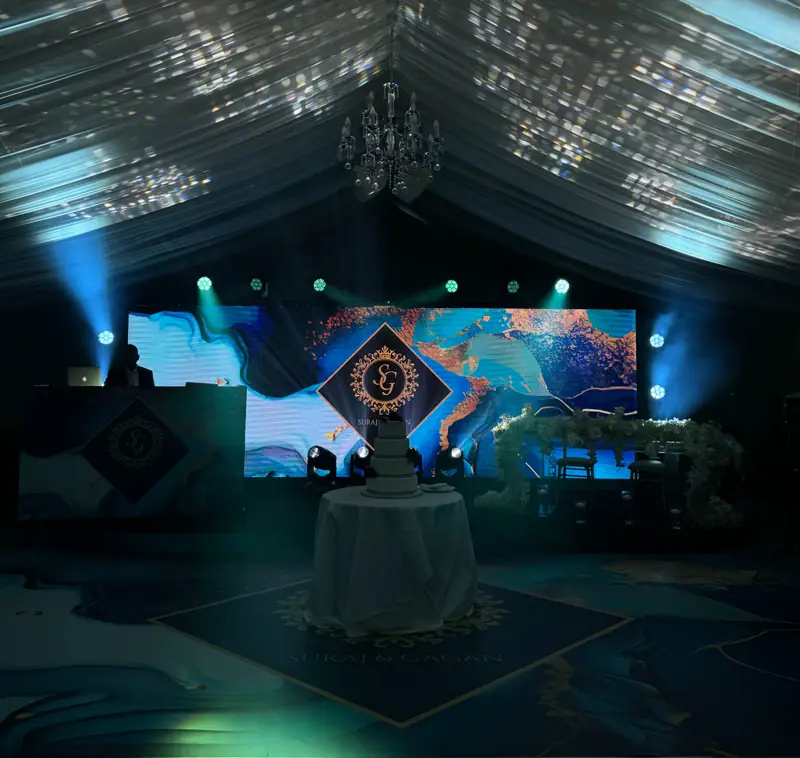 Marquee wedding with LED wall
